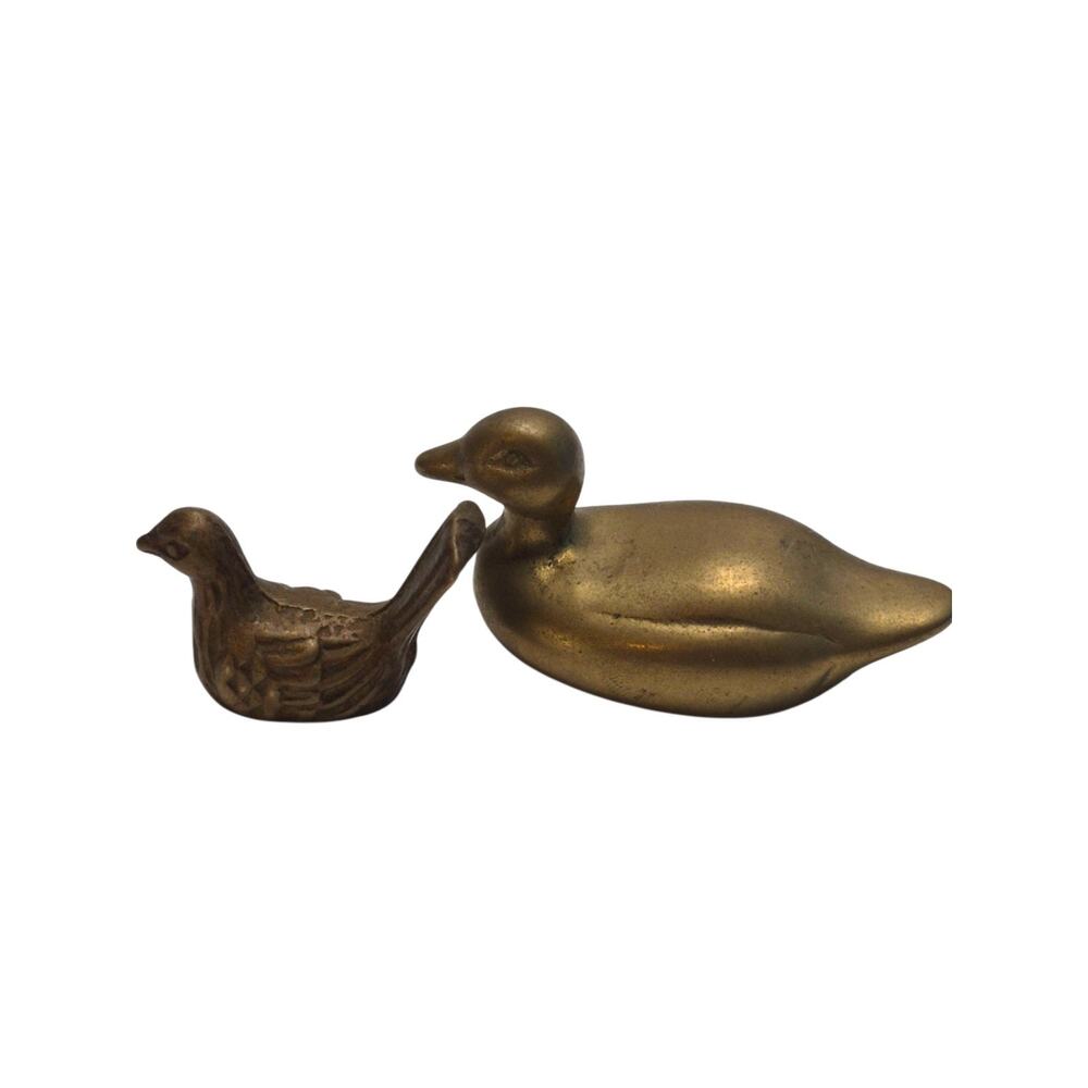 Solid Brass Duck and Bird Miniatures VTG Set of 2 Made In Taiwan Small Figurines